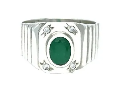 0.95 Ct Real Colombian Emerald In Silver 950 Men Ring -Directly From The Mines  • $295