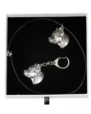 Amstaff Type 3 - Keyring Necklace Set With Dog In White Box Art Dog AU • $77.43