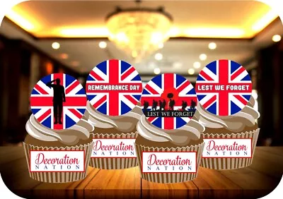 Remembrance Day Union Jack Mix - 12 PREMIUM STAND UP Edible Cupcake Cake Toppers • £3.79