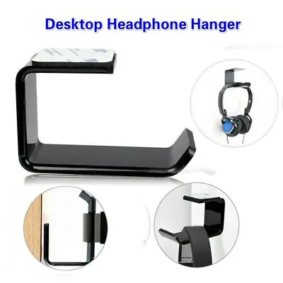 Headphone Stand Hanger Holder Dual Headset Tape Under Desk Hook Clever Mount UK • £5.32