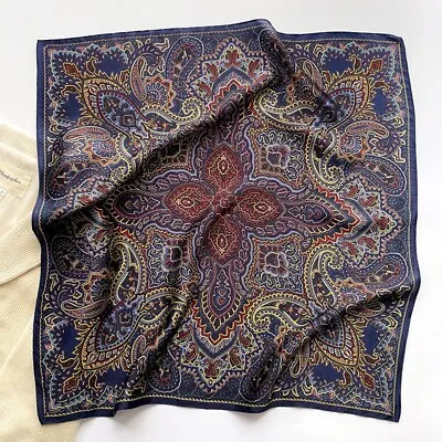 100% Mulberry Silk 27  Square Scarf Women Neckerchief Wrap Vintage Blue Paisley • $13.72