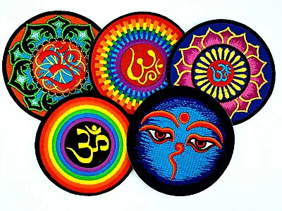 OM AUM Embroidered Iron On Sew On Patch LOTUS FLOWER RAINBOW EYES • £2.45