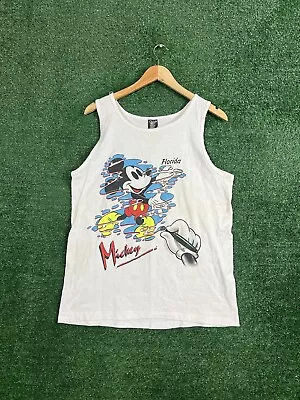 Vintage 90s Disney Mickey Mouse Tank Top Shirt Mens Medium White Art Sketch USA • $14.99