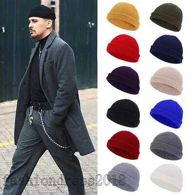 Mens Mini Short Fisherman Beanie Hat Winter Warm Knitted Ribbed Docker Skull Cap • $7.99