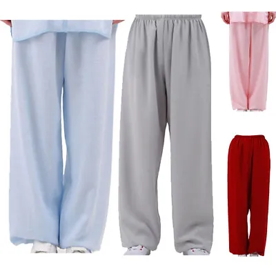 Mens Tai Chi Kung Fu Pants Linen Loose Wide Leg Bloomers Homewear Trousers Soft  • $15.19