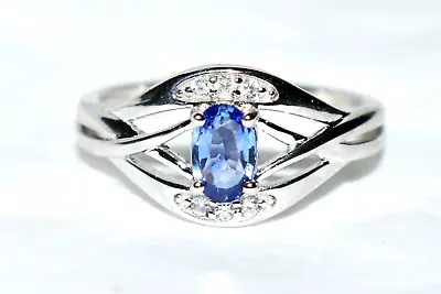 Ceylon Sapphire Ring 9ct White Gold & Diamonds Ceylon Blue Sapphire Size L+/6 • £249.99