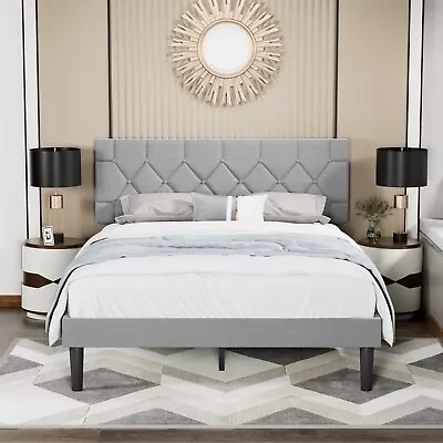 Upholstered Bed Frame Twin Queen Full Size Platform With Button Tufted Headboard • $129.93