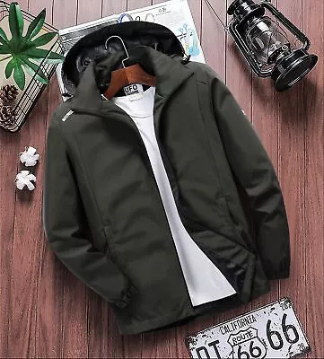 Men's Jacket Versatile Loose Solid Color Stand Collar Hooded Pockets Casual • $61.82