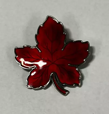 Vintage Meka Sterling Silver And Red Enamel Maple Leaf Brooch Pin • $55