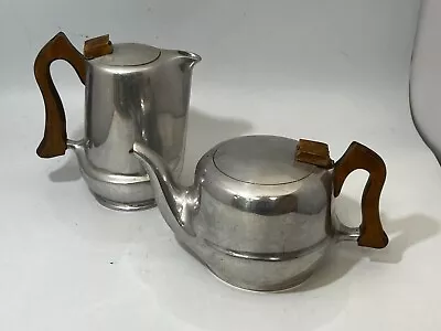 50s/60s Picquot Ware Set Kettle X2 Tall Coffee Pot & Tea Pot Wooden Handle #RA • £15.46