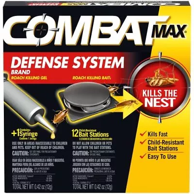 Combat Max Defense System Brand Small Roach Killing Bait And Gel 12 Count • £16.99