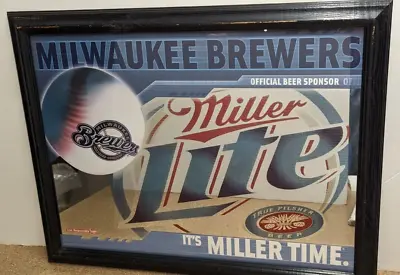 2003 Miller Lite Milwaukee Brewers Baseball Mlb Beer Framed Mirror Sign 27  Time • $129.99