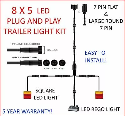 $99 • Buy 8x5 TRAILER LED WIRE KIT EASY TO INSTALL PLUG AND PLAY WIRING SQUARE DIY & ROUND