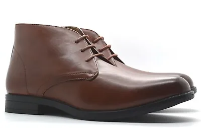 Mens Desert Boots Ankle Lace Up Formal Dress Smart Office Faux Leather Shoe Size • £17.95