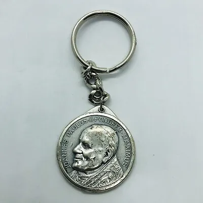Vtg Pope John Paul II Metal Medallion Keychain Key Ring - Rome Vatican Medal  • $9.99