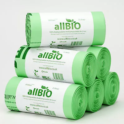 £8.29 • Buy 8L AllBIO 100% Compostable Food Waste Kitchen Caddy Liners / Bin Bags