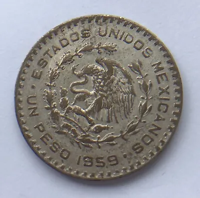 Mexico 1959 One Peso Coin .100 Silver - Free Uk P+p • £3.99