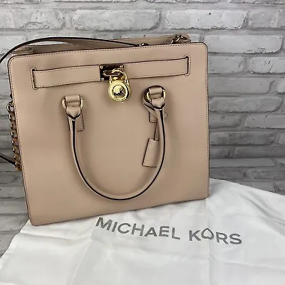 Michael Kors Hamilton Satchel Bag Tote XL Light Pink Saffiano Leather W/Bag • $157.49