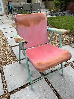 Mid Century Modern Mcm RUSSELL WRIGHT Folding Steel Chair  - Great Color/Patina • $175