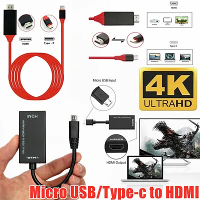 Micro USB/Type C To HDMI HDTV AV TV Cable Adapter For Phone PC Macbook Laptop • £4.86