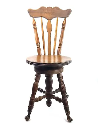 ATQ Piano Carved High Back Wood Chair Stool Glass Claw Feet Restoration Repair • $67.50