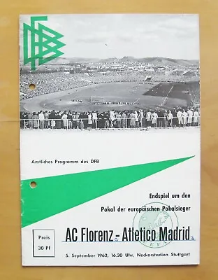 1962 ECWC Final Replay ATLETICO MADRID V FIORENTINA Good Cond Football Programme • £124.99