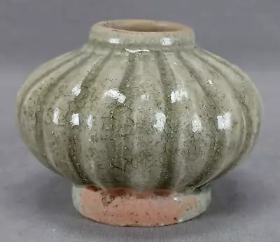 Antique Ming Dynasty Chinese Celadon Glaze Melon Shaped Jar / Jarlet • $395
