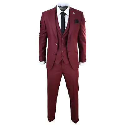 Mens 3 Piece Suit Maroon Tailored Fit Smart Formal 1920s Classic Vintage Gatsby • $138.94