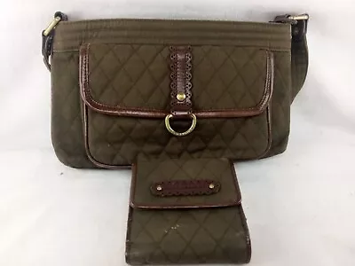 Vera Bradley Olive Canvas Leather Trimmed Purse And Wallet • $14.99