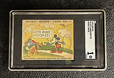 1935 Mickey Mouse Gum Card #1 ROOKIE RC Type 1 RARE Let's Make Hoop-ee! SGC 1 • $775