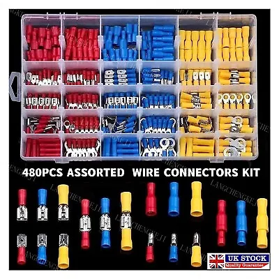 480Pcs Car Wire Assorted Insulated Electrical Terminals Connectors Crimp Box Kit • £8.95