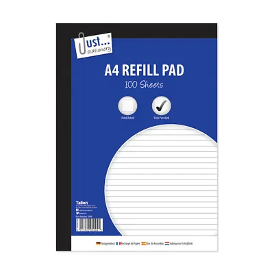 A4 Lined Refill Pad 100 Page - Notepad Memo Writing Ruled Student Office School • £3.19