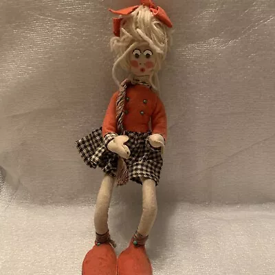 Folk Art Primitive Girl Felt Blond Vtg  Rag Doll Hand Sewn Hand Painted  Face • $10