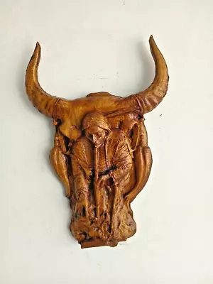 Wood Carved Native American Wooden Bison Skull Wall Hanging Art Decor Sculpture • $0.99