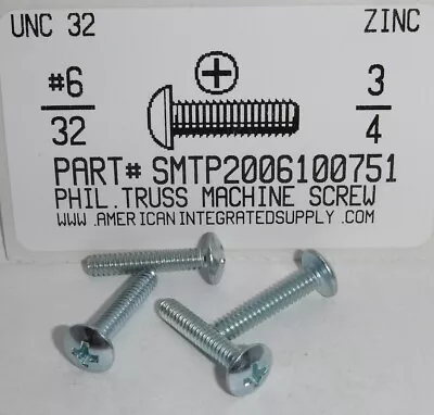 #6-32x3/4 Truss Head Phillips Machine Screws Steel Zinc Plated (100) • $9.25