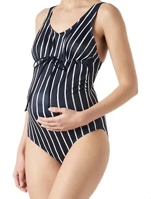 MAMALICIOUS Women's Maternity Swimsuit Removable Straps Striped Blue White Small • £1.99