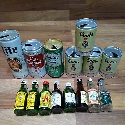 Vintage Pull Tab Beer Cans & Mini Glass Alcohol Liquor Bottles Lot Of 15 Empty • $38.48