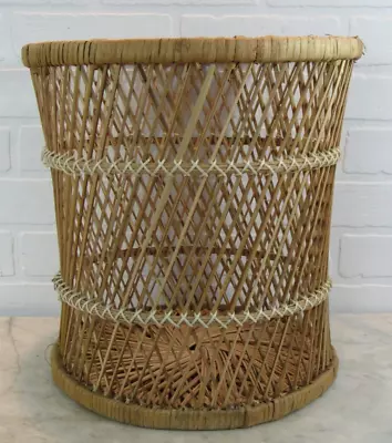 Vintage Wicker Bushel Basket And Rattan Frame FOR PLANT OR TRASH WASTE 13  X 13  • $40