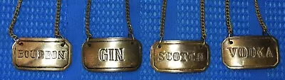 (Lot 4) Vintage Brass Decanter Label Liquor Tags SCOTCH GIN VODKA BOURBON • $14.99