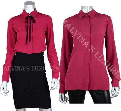 $327.43 • Buy GUCCI SHIRT SILK CREPE DE CHINE BLOUSE GERANIO TOP REMOVABLE BOW Sz IT 38 US 2