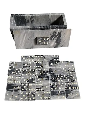 VTG Grey Marble DOMINOES SET W Case Box Complete 28 Dominos • $250