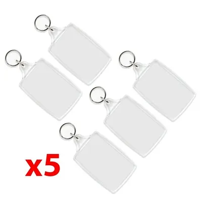 5 X Blank Acrylic Keyring - DIY Gifts - Clear Fob Jumbo Insert Size 70mm X 45mm • £4.99