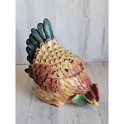 Fitz Floyd AS IS Harvest Pecking Hen Country Rooster Cookie Jar Gourmet Classic • $51.85