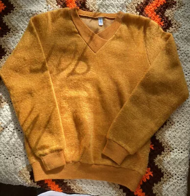 Vintage  Sears Mohair Shaggy Cardigan Orange Brown Grunge Kurt Cobain! Small • $100