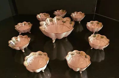 Antique Hand Painted Nippon Floral Footed 10 Piece Berry / Nut Bowl Set • $60