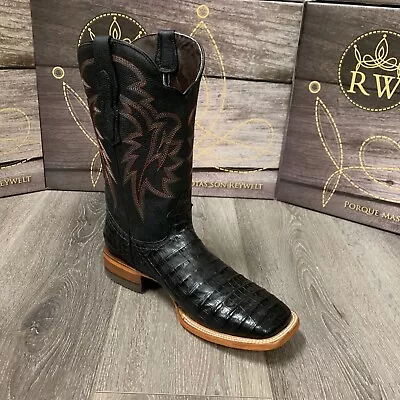 Men's Rodeo Cowboy Alligator Belly Print Western Square Toe Boots Dark Cognac • $109.99