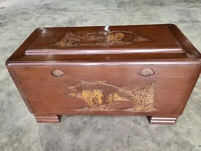 Vintage 20thC Chinese Carved Camphor Wood  Trunk Chest Storage Box Coffer • £230