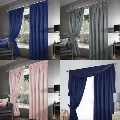 £11 • Buy Crushed Velvet Pencil Pleat Curtains (Pair Of) - Reduced To Clear Stock 
