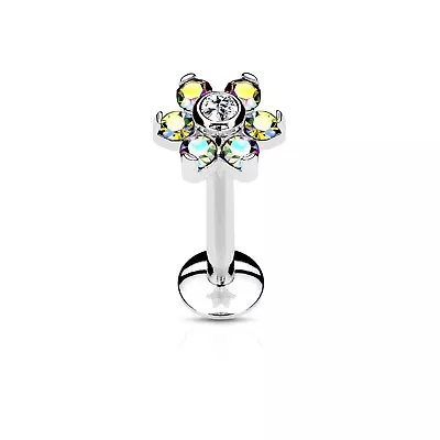 Lip/Monroe Stud Flower Aurora Gems 6mm Internal Thread 16 Gauge 1/4  Steel Body • $8.99