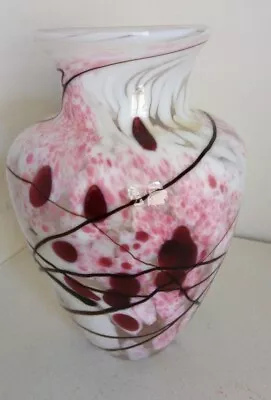£18 • Buy Dartington Crystal  Cased Glass Studio Vase With Applied Decoration Pinks /White